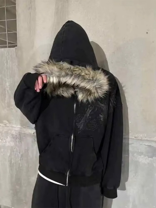 PROFOUND CROSS FUR ZIP-UP HOODIE